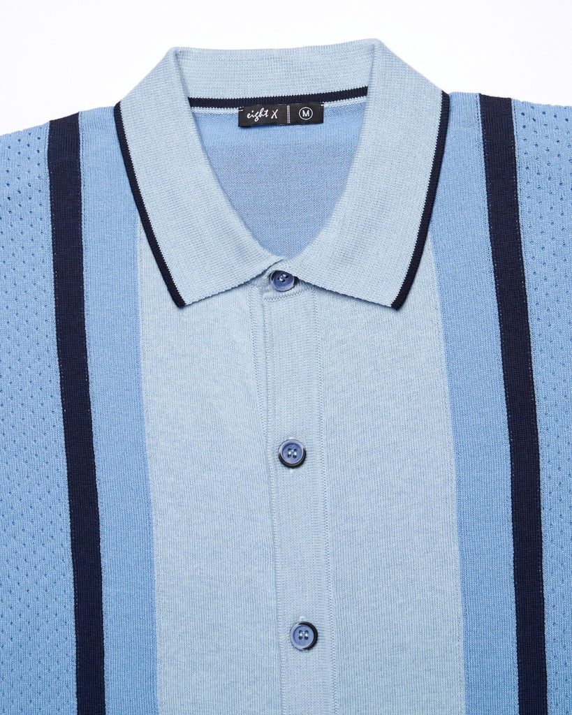 The Varsity Knit Short Sleeve Shirt - Light Blue Button Up Shirts Eight-X   