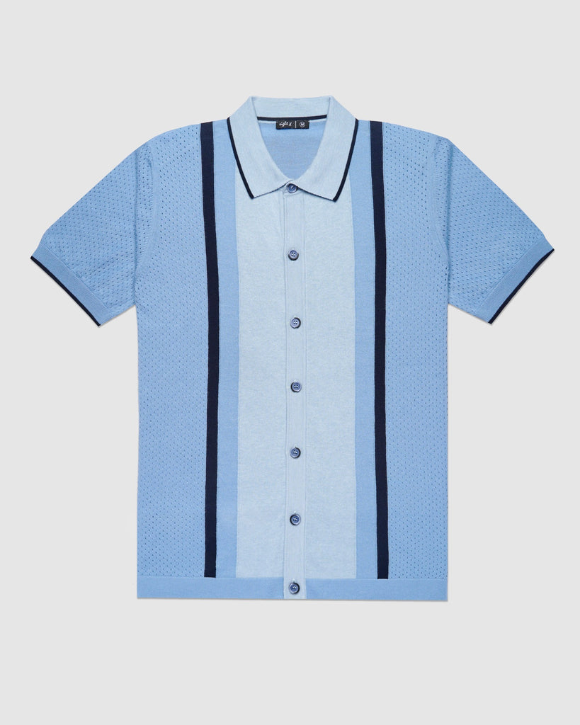 The Varsity Knit Short Sleeve Shirt - Light Blue Button Up Shirts Eight-X LIGHT BLUE S 