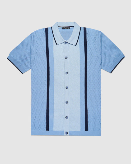 The Varsity Knit Short Sleeve Shirt - Light Blue Button Up Shirts Eight-X LIGHT BLUE S 