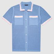 The Sundae Crochet Short Sleeve Button Up Shirt - Blue Moon Button Up Shirts Eight-X LIGHT BLUE S 