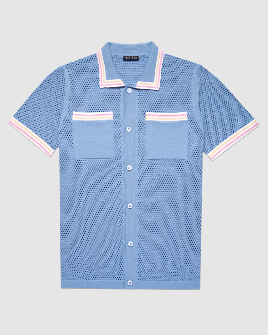 The Sundae Crochet Short Sleeve Button Up Shirt - Blue Moon – Eight-X