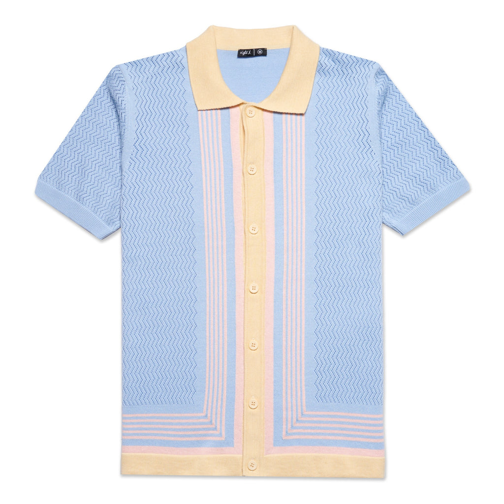 The Linear Knit Polo Shirt - Cotton Candy Button Down Shirts Eight-X LIGHT BLUE S