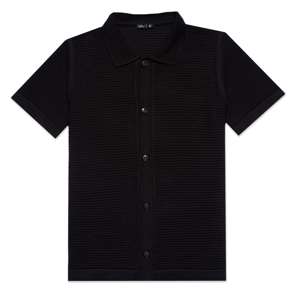 The Docker Knit Button Up Short Sleeve Shirt - Black Button Down Shirts Eight-X BLACK S