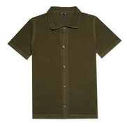The Docker Knit Button Up Short Sleeve Shirt - Olive Button Down Shirts Eight-X GREEN S