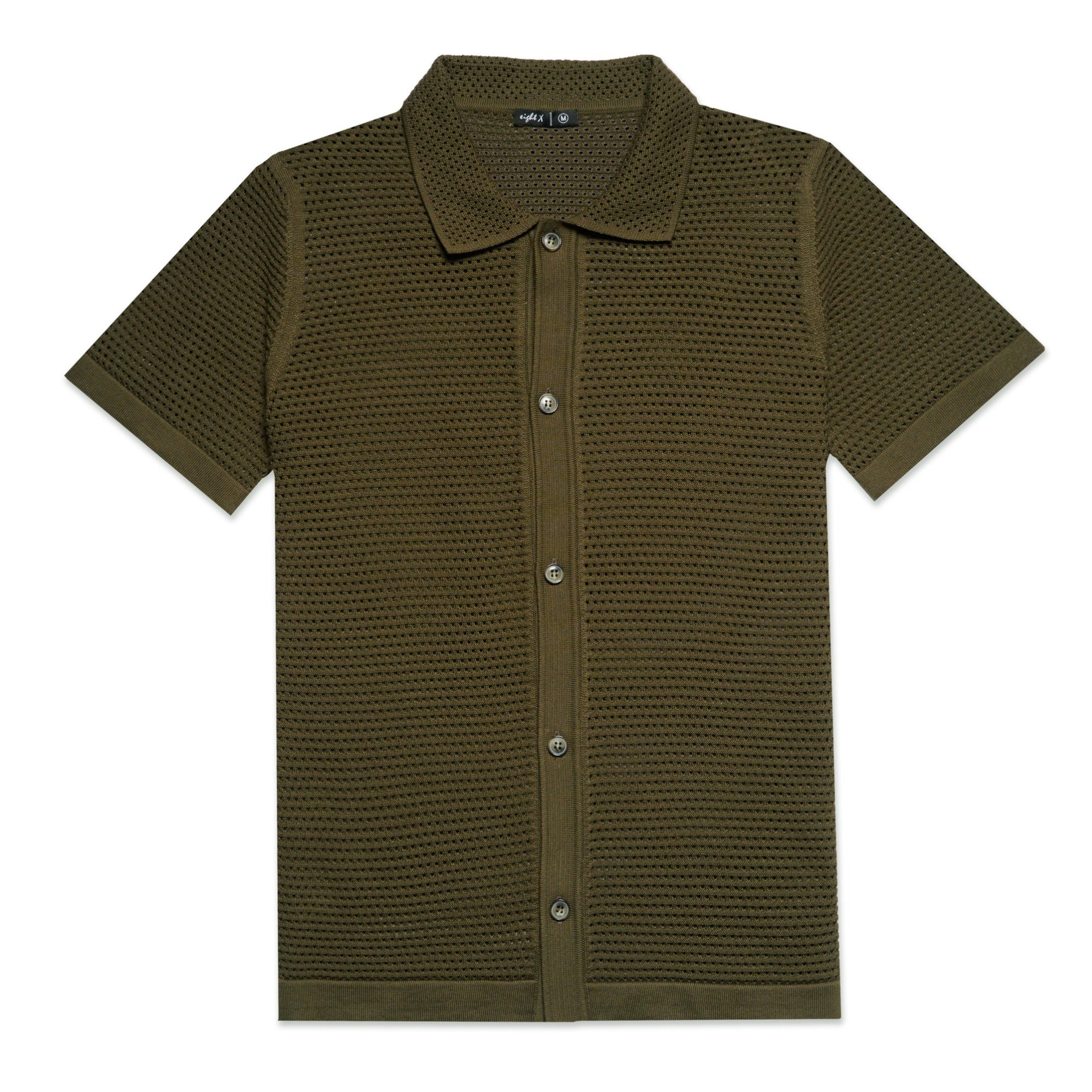 The Docker Knit Button Up Short Sleeve Shirt - Olive Button Down Shirts Eight-X GREEN S