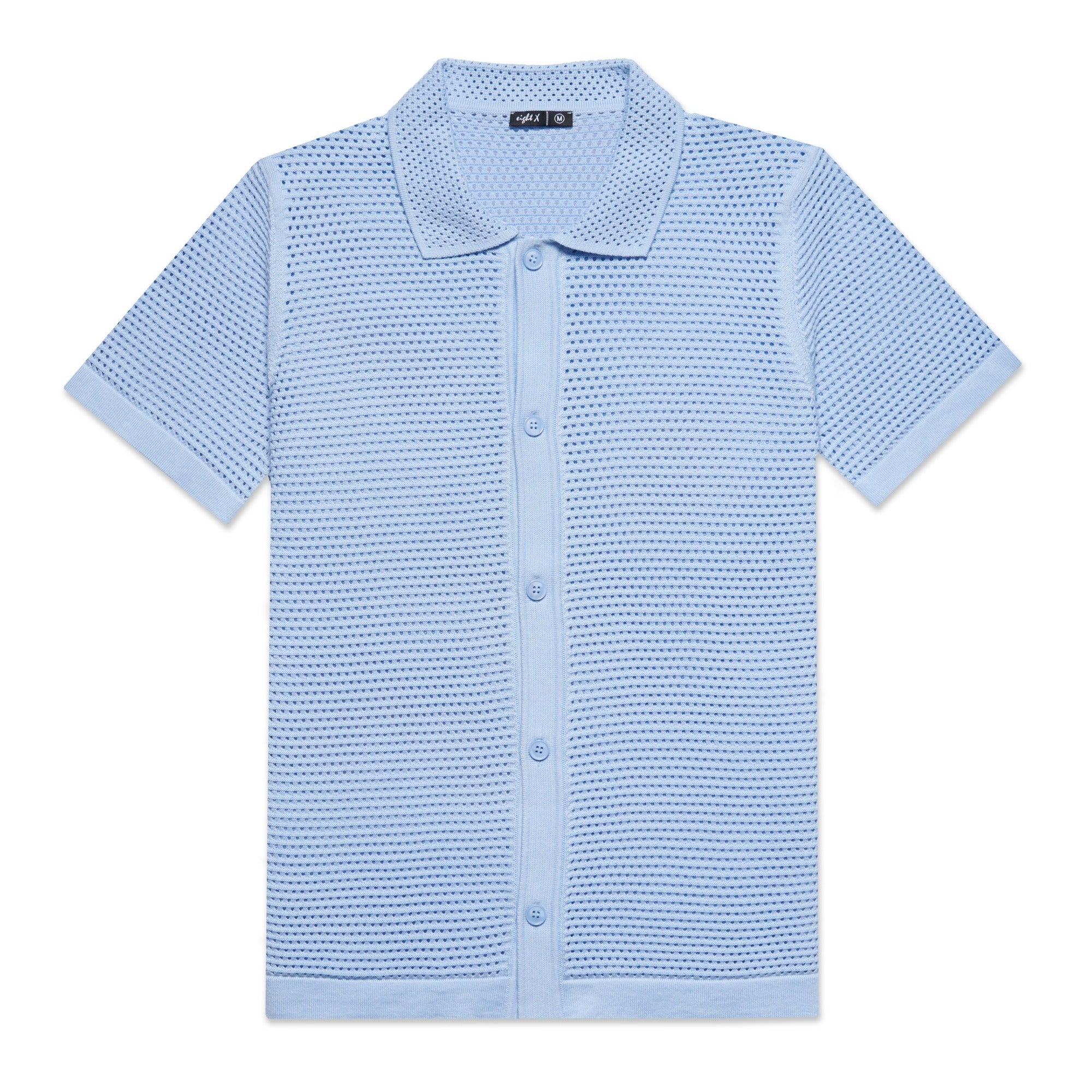 The Docker Knit Button Up Short Sleeve Shirt - Light Blue Button Down Shirts Eight-X LIGHT BLUE S