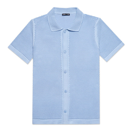 The Docker Knit Button Up Short Sleeve Shirt - Light Blue Button Down Shirts Eight-X LIGHT BLUE S
