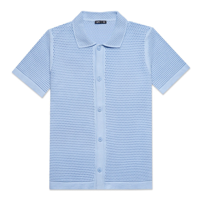 The Docker Knit Button Up Short Sleeve Shirt - Light Blue Button Down Shirts Eight-X LIGHT BLUE S