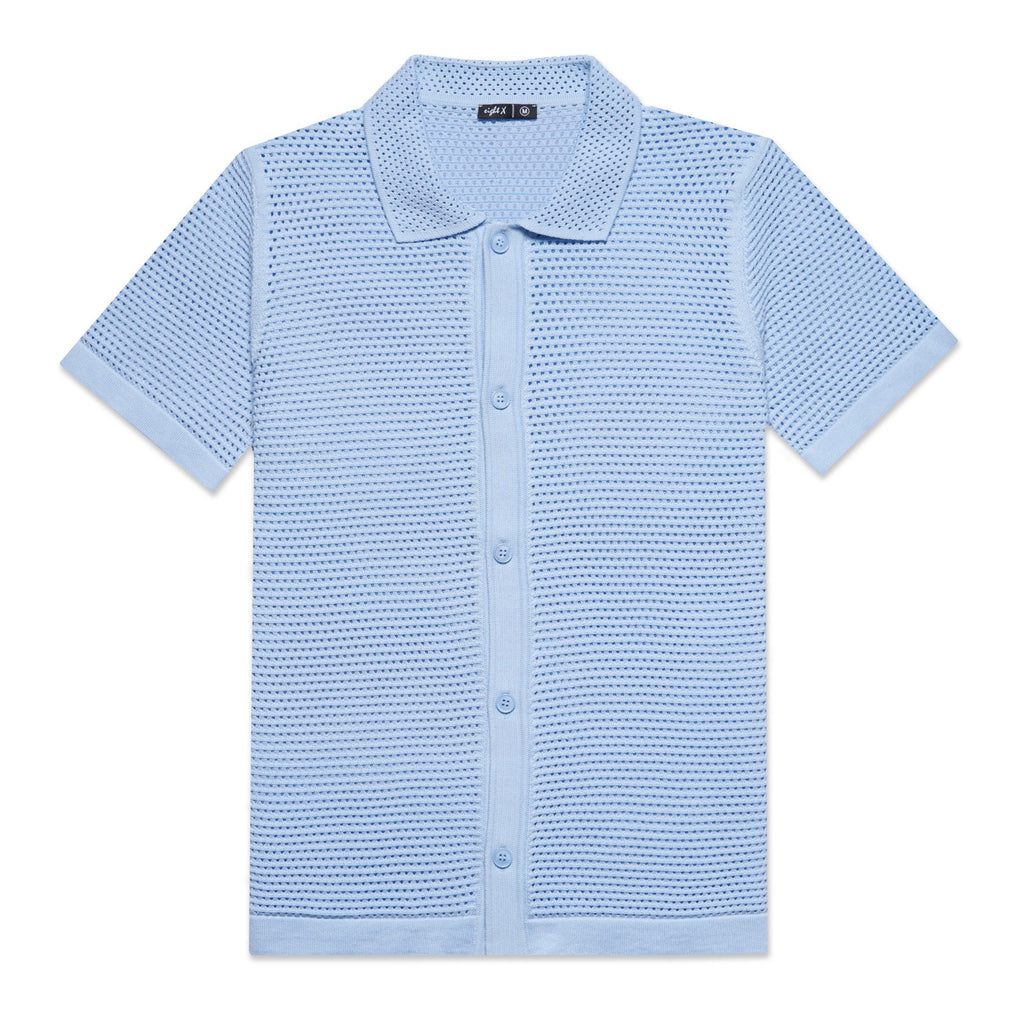 The Docker Knit Button Up Short Sleeve Shirt - Light Blue Button Down Shirts Eight-X LIGHT BLUE S