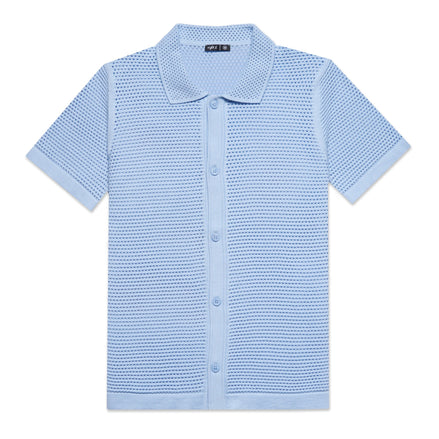 The Docker Knit Button Up Short Sleeve Shirt - Light Blue Button Down Shirts Eight-X LIGHT BLUE S