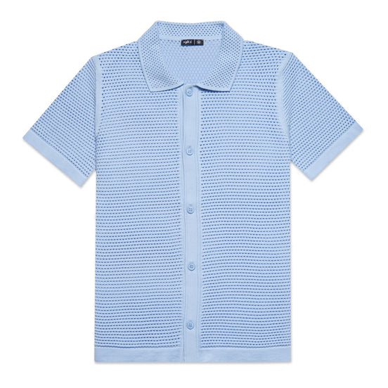 The Docker Knit Button Up Short Sleeve Shirt - Light Blue Button Down Shirts Eight-X LIGHT BLUE S