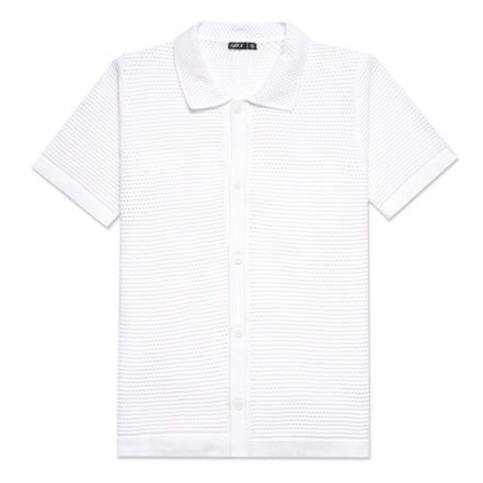 The Docker Knit Button Up Short Sleeve Shirt - White Button Down Shirts Eight-X WHITE S