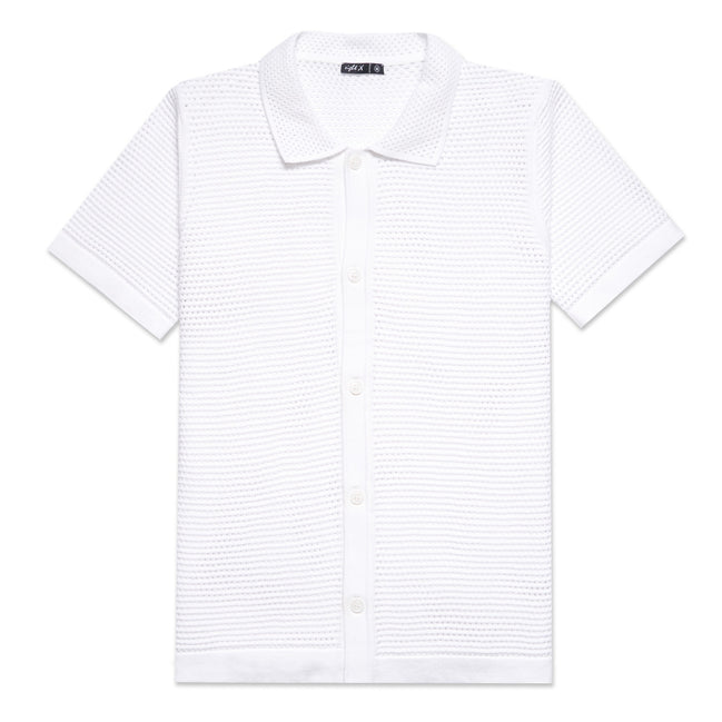 The Docker Knit Button Up Short Sleeve Shirt - White Button Down Shirts Eight-X WHITE S