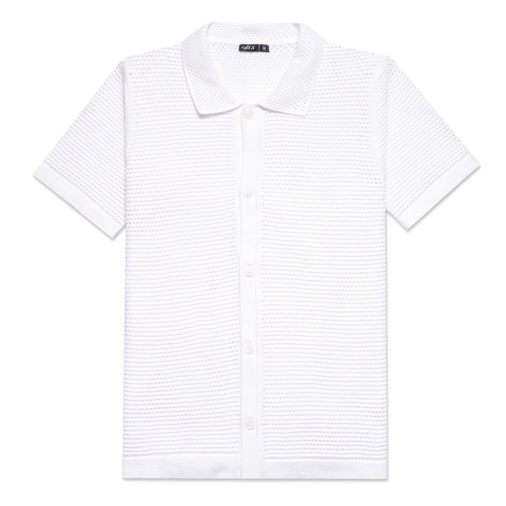 The Docker Knit Button Up Short Sleeve Shirt - White Button Down Shirts Eight-X WHITE S