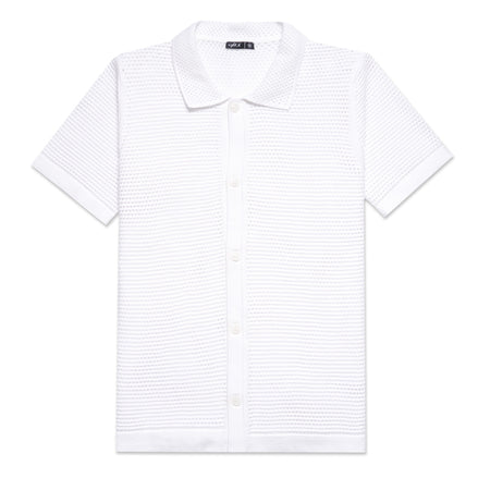 The Docker Knit Button Up Short Sleeve Shirt - White Button Down Shirts Eight-X WHITE S