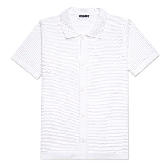 The Docker Knit Button Up Short Sleeve Shirt - White Button Down Shirts Eight-X WHITE S