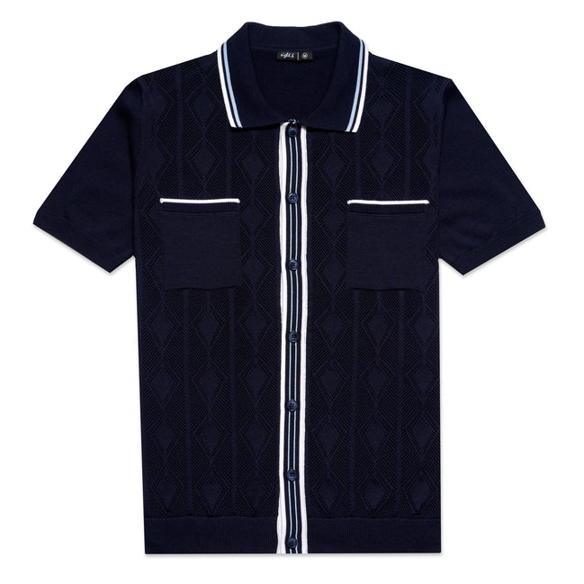 The Chandler Knit Polo Shirt - Navy Button Down Shirts Eight-X NAVY S