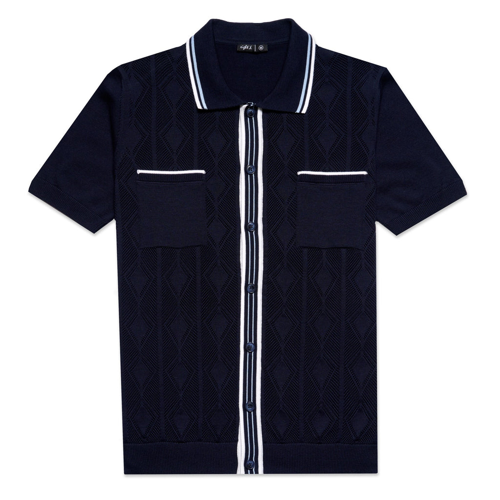 The Chandler Knit Polo Shirt - Navy Button Down Shirts Eight-X NAVY S
