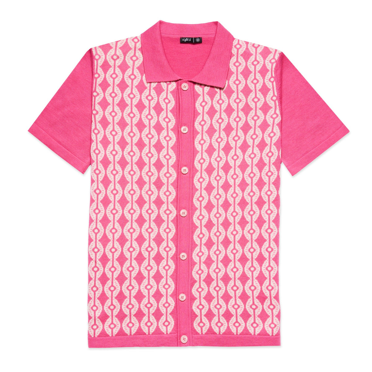Chain Link Knit Polo Shirt - Pink Button Down Shirts Eight-X PINK S