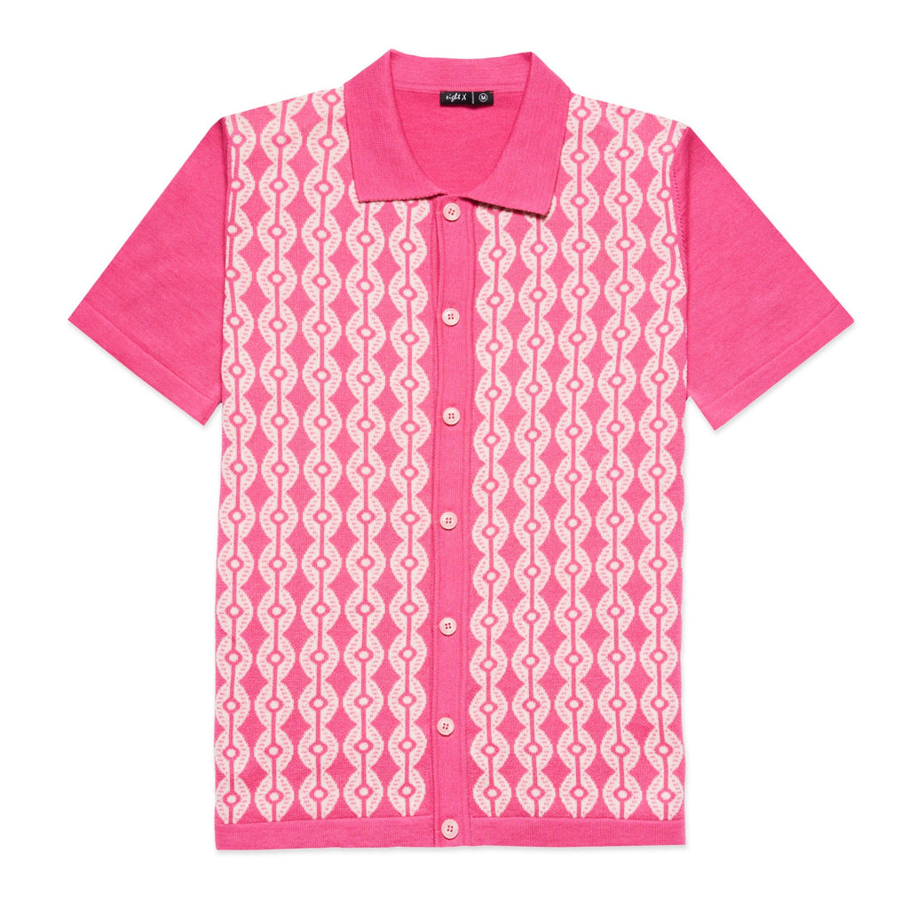 Chain Link Knit Polo Shirt - Pink Button Down Shirts Eight-X PINK S