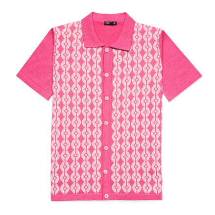 Chain Link Knit Polo Shirt - Pink Button Down Shirts Eight-X PINK S
