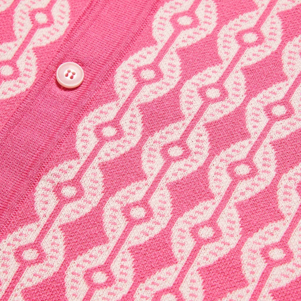 Chain Link Knit Polo Shirt - Pink Button Down Shirts Eight-X