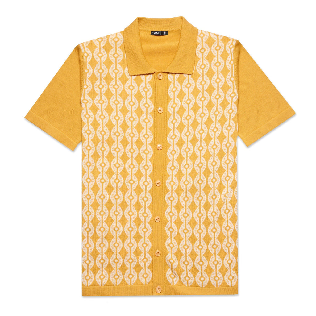 Chain Link Knit Polo Shirt - Yellow Button Down Shirts Eight-X YELLOW S