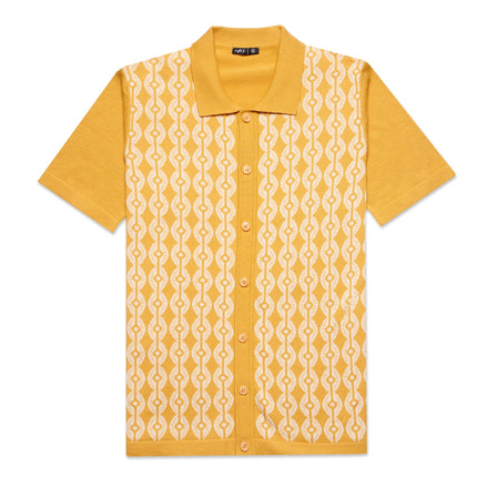 Chain Link Knit Polo Shirt - Yellow Button Down Shirts Eight-X YELLOW S