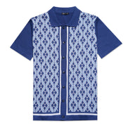 Diamond Weave Knit Polo Shirt - Blue Button Down Shirts Eight-X BLUE S