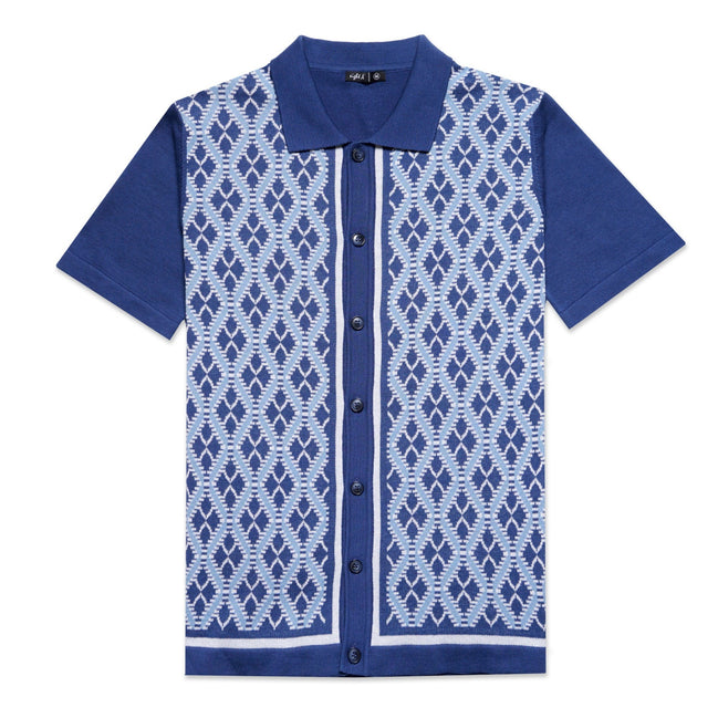 Diamond Weave Knit Polo Shirt - Blue Button Down Shirts Eight-X BLUE S