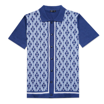 Diamond Weave Knit Polo Shirt - Blue Button Down Shirts Eight-X BLUE S