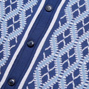 Diamond Weave Knit Polo Shirt - Blue Button Down Shirts Eight-X