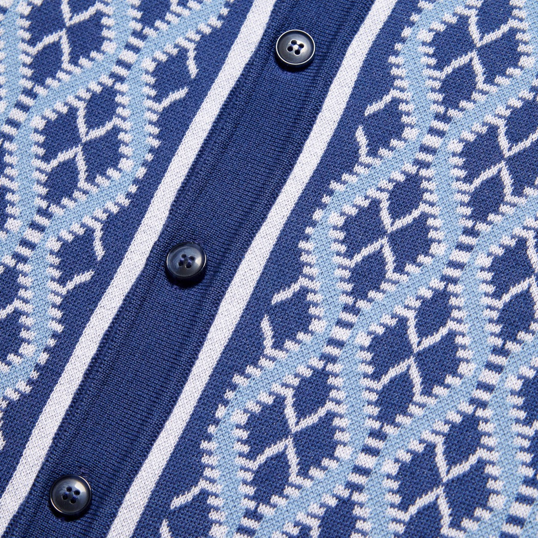 Diamond Weave Knit Polo Shirt - Blue Button Down Shirts Eight-X