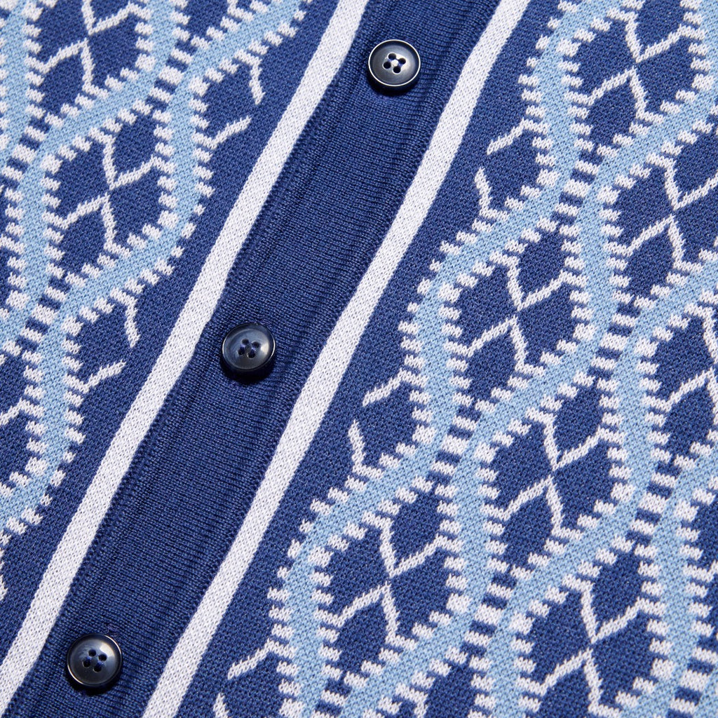 Diamond Weave Knit Polo Shirt - Blue Button Down Shirts Eight-X