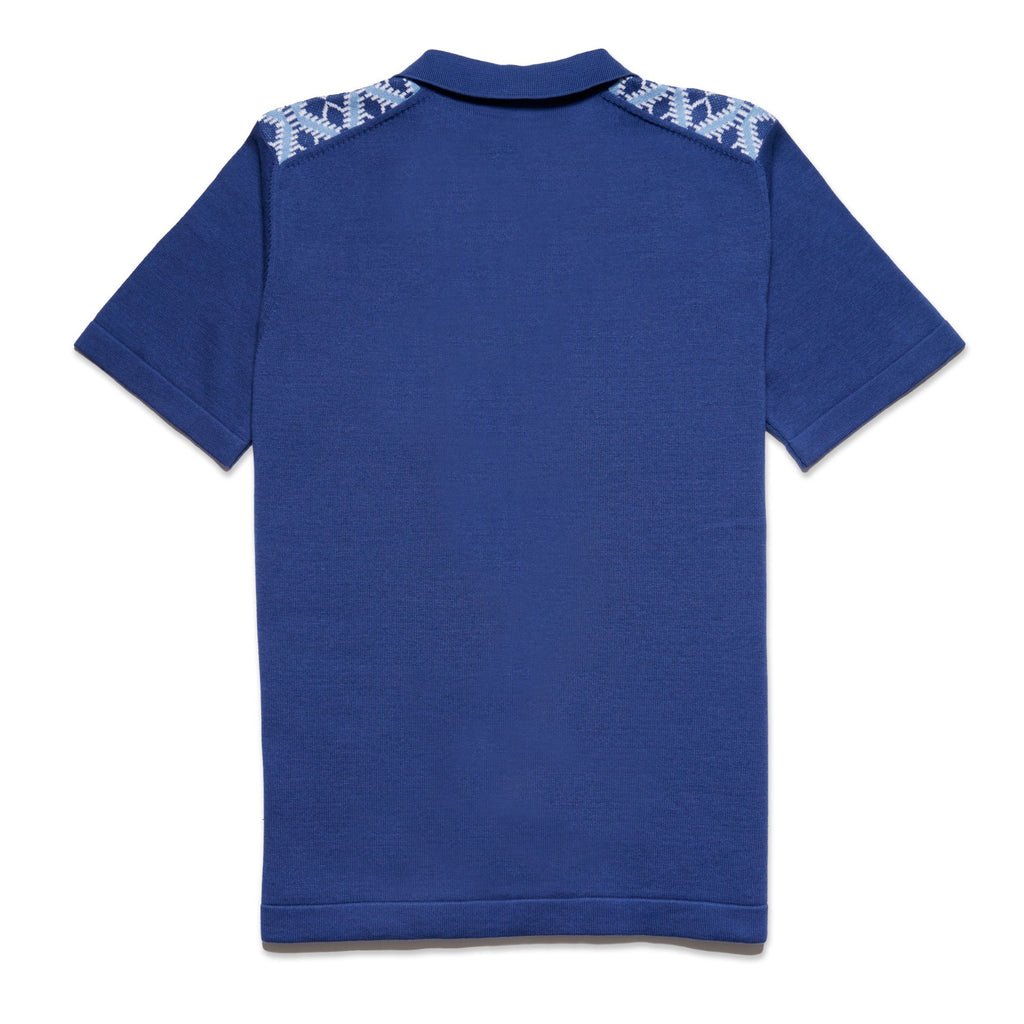 Diamond Weave Knit Polo Shirt - Blue Button Down Shirts Eight-X