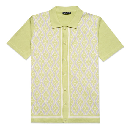 Diamond Weave Knit Polo Shirt - Green Button Down Shirts Eight-X GREEN S