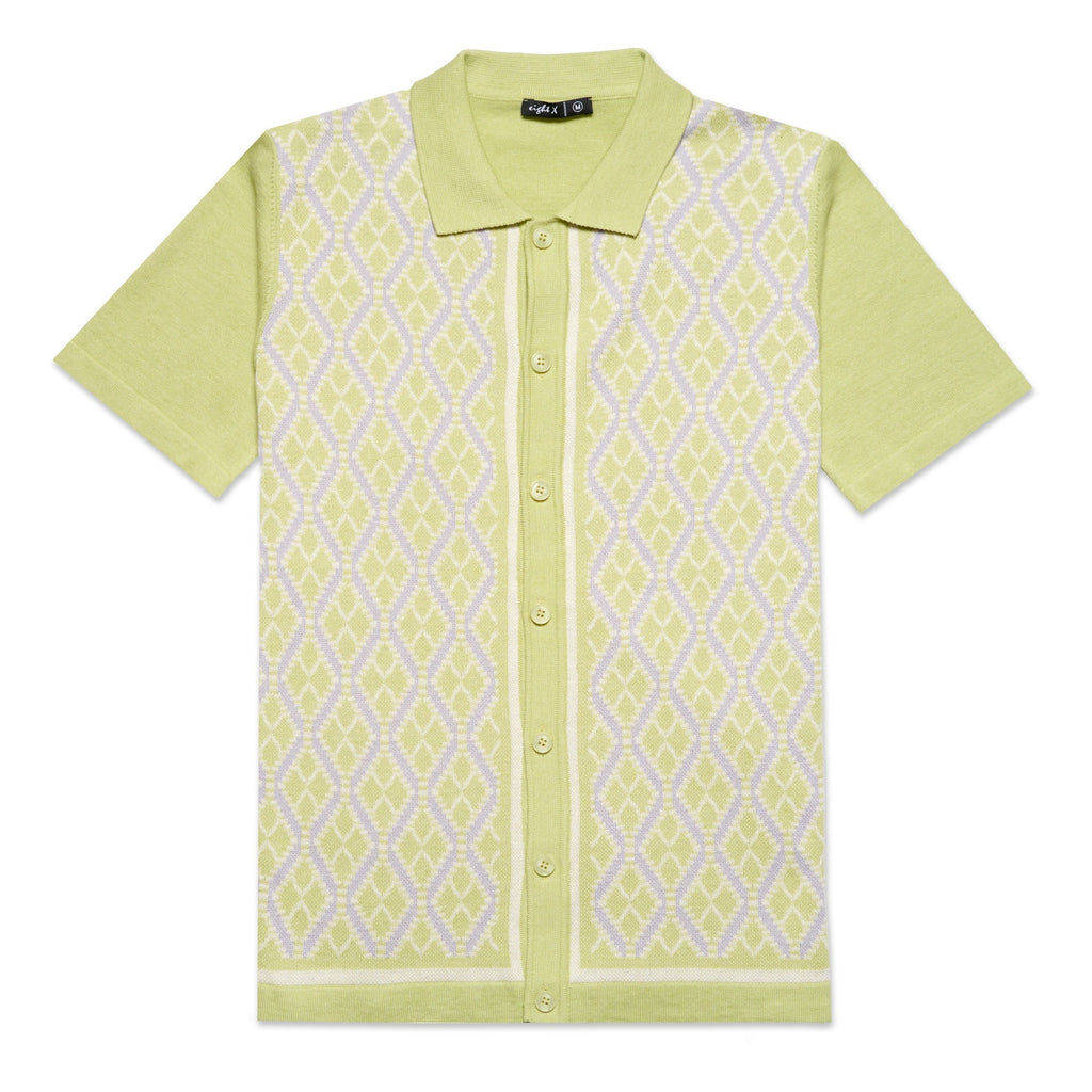Diamond Weave Knit Polo Shirt - Green Button Down Shirts Eight-X GREEN S
