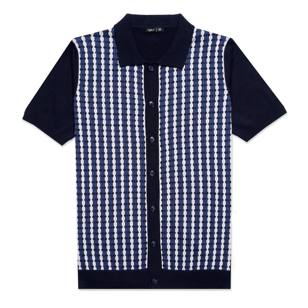 Midnight Mosaic Knit Polo Shirt Button Down Shirts Eight-X NAVY S