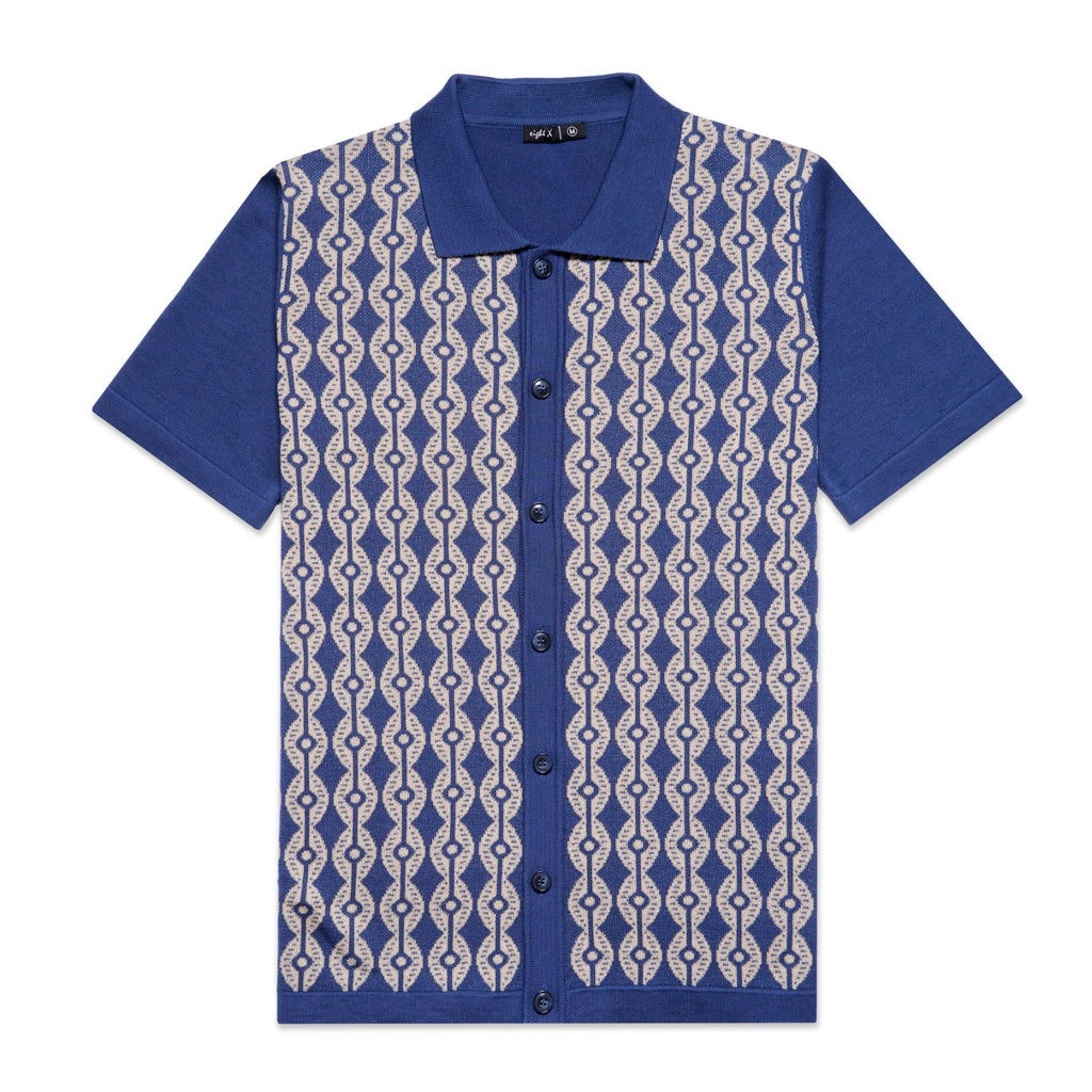 Chain Link Knit Polo Shirt - Blue Button Down Shirts Eight-X BLUE S