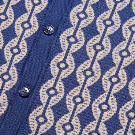 Chain Link Knit Polo Shirt - Blue Button Down Shirts Eight-X