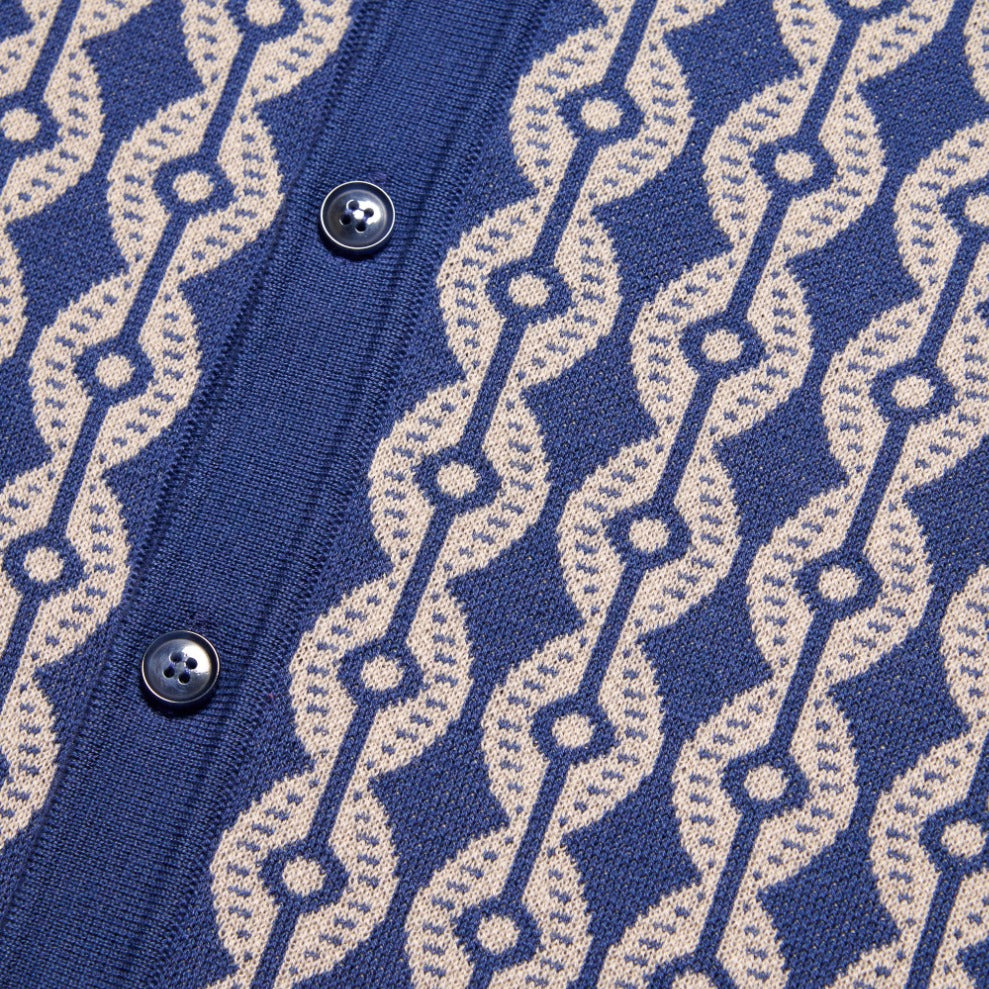 Chain Link Knit Polo Shirt - Blue Button Down Shirts Eight-X