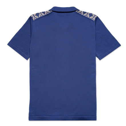 Chain Link Knit Polo Shirt - Blue Button Down Shirts Eight-X