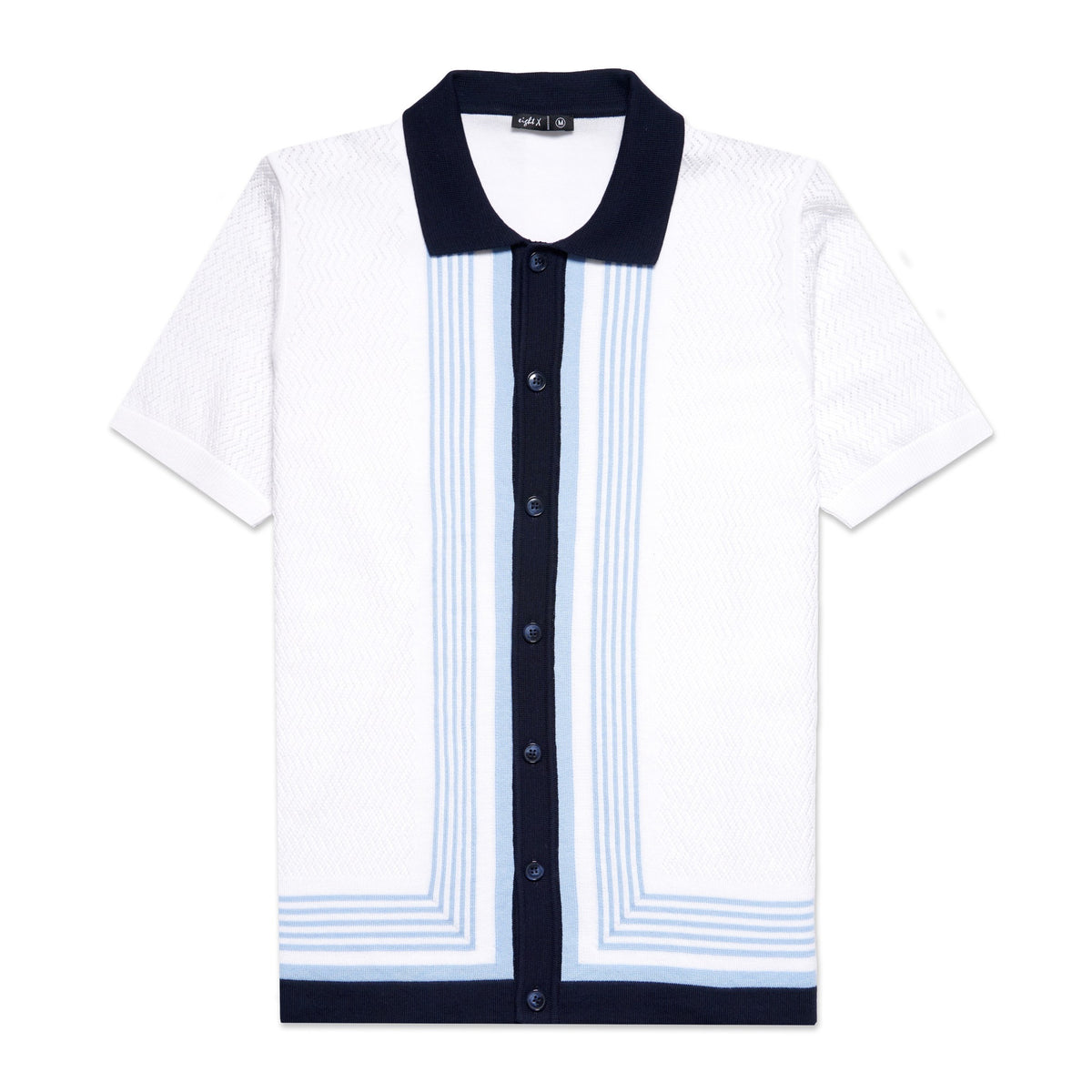 The Linear Knit Polo Shirt - Sea Breeze Button Down Shirts Eight-X WHITE S