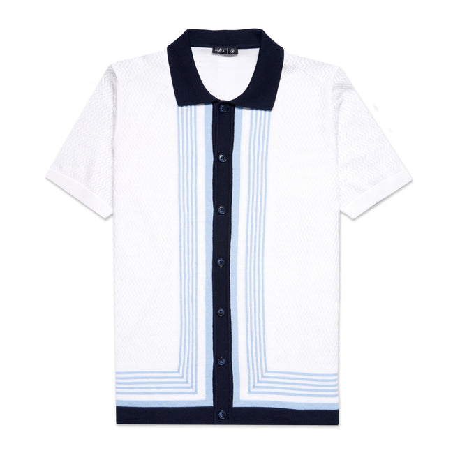The Linear Knit Polo Shirt - Sea Breeze Button Down Shirts Eight-X WHITE S