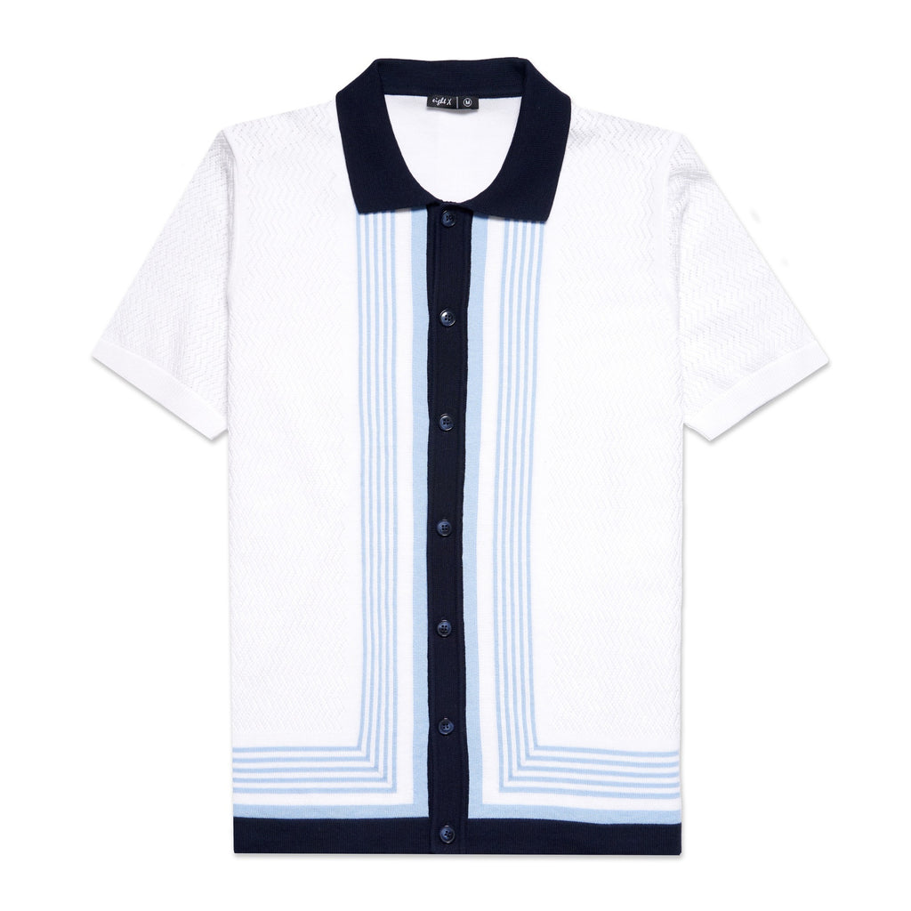 The Linear Knit Polo Shirt - Sea Breeze Button Down Shirts Eight-X WHITE S