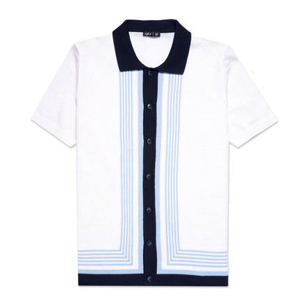 The Linear Knit Polo Shirt - Sea Breeze Button Down Shirts Eight-X WHITE S
