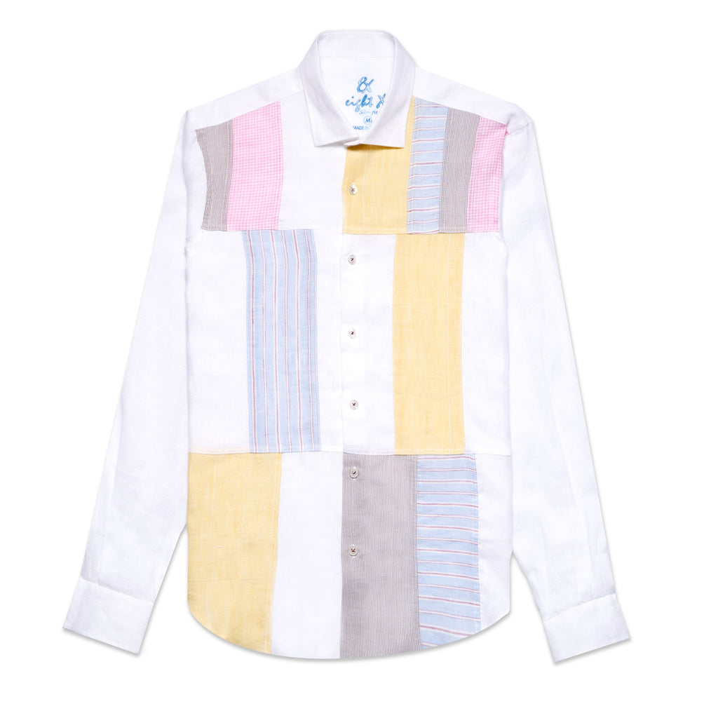 Patchwork Harmony Button Up Shirt Button Down Shirts Eight-X WHITE S