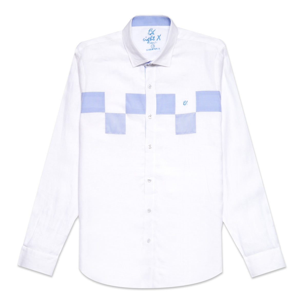 Minos Button Up Shirt - White/Blue Button Down Shirts Eight-X WHITE S