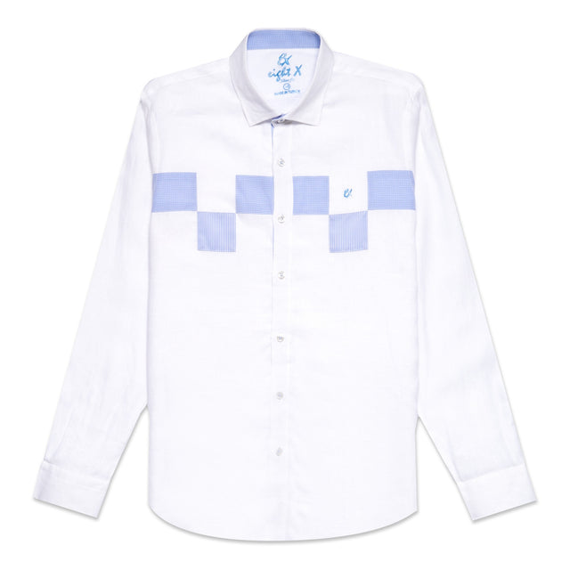 Minos Button Up Shirt - White/Blue Button Down Shirts Eight-X WHITE S