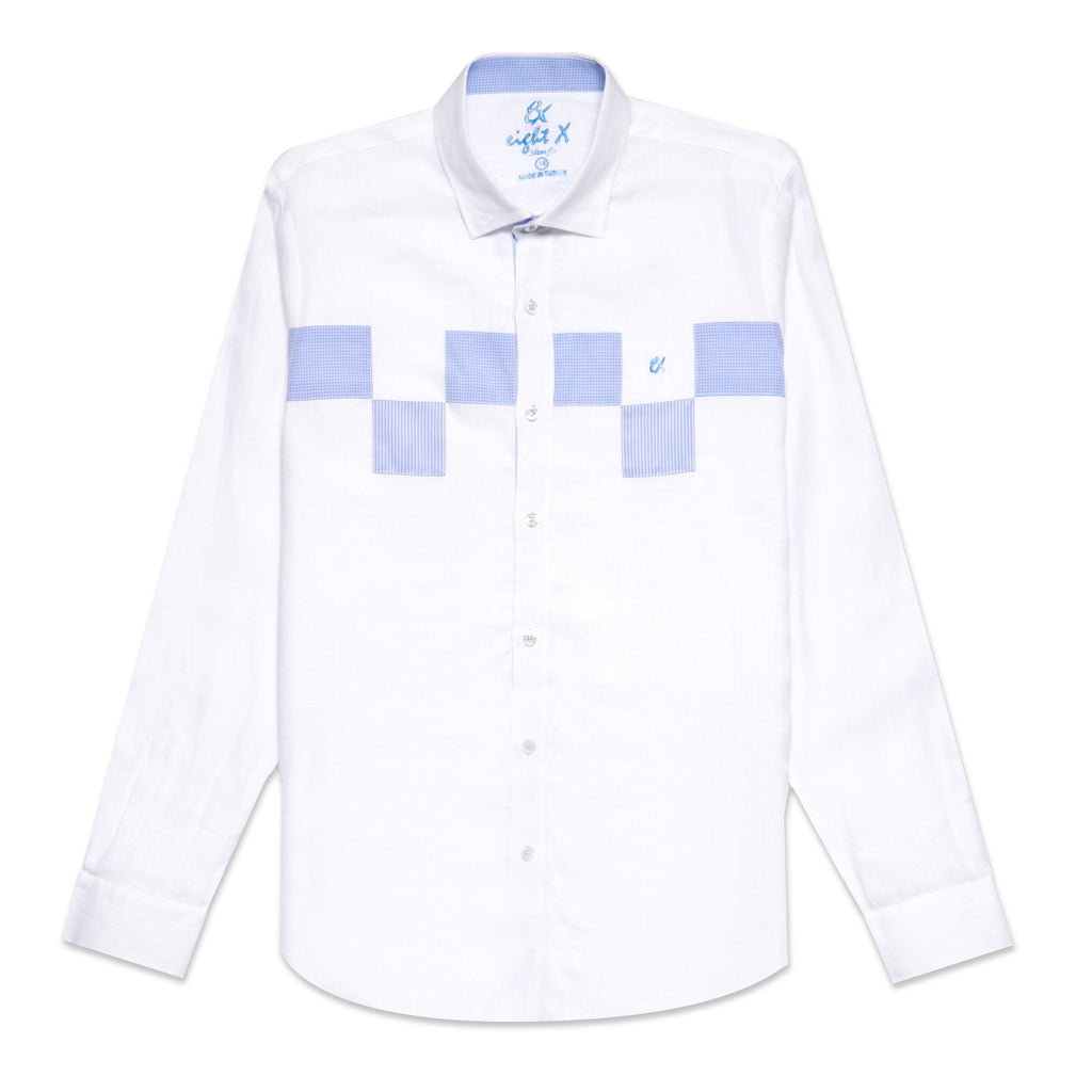 Minos Button Up Shirt - White/Blue Button Down Shirts Eight-X WHITE S